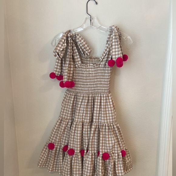 SUNDRESS Pippa Brown and Cream Gingham Pompom Mini Dress - Picture 3 of 6
